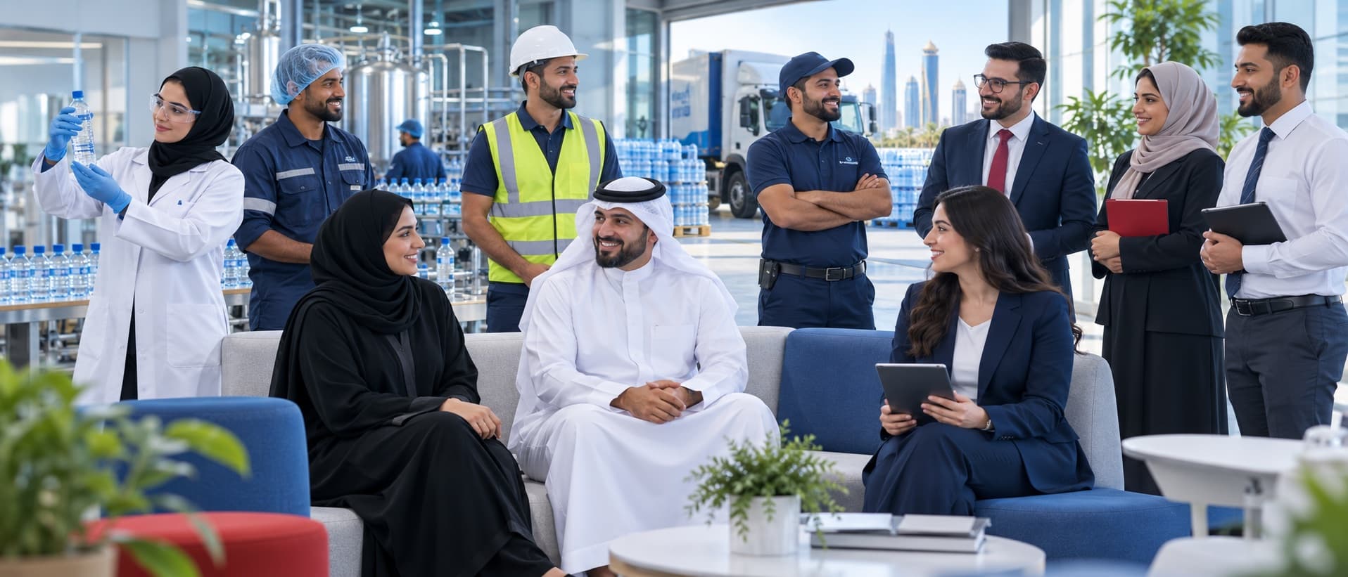 Illustrative diverse team representing departments across Almas Water in Qatar