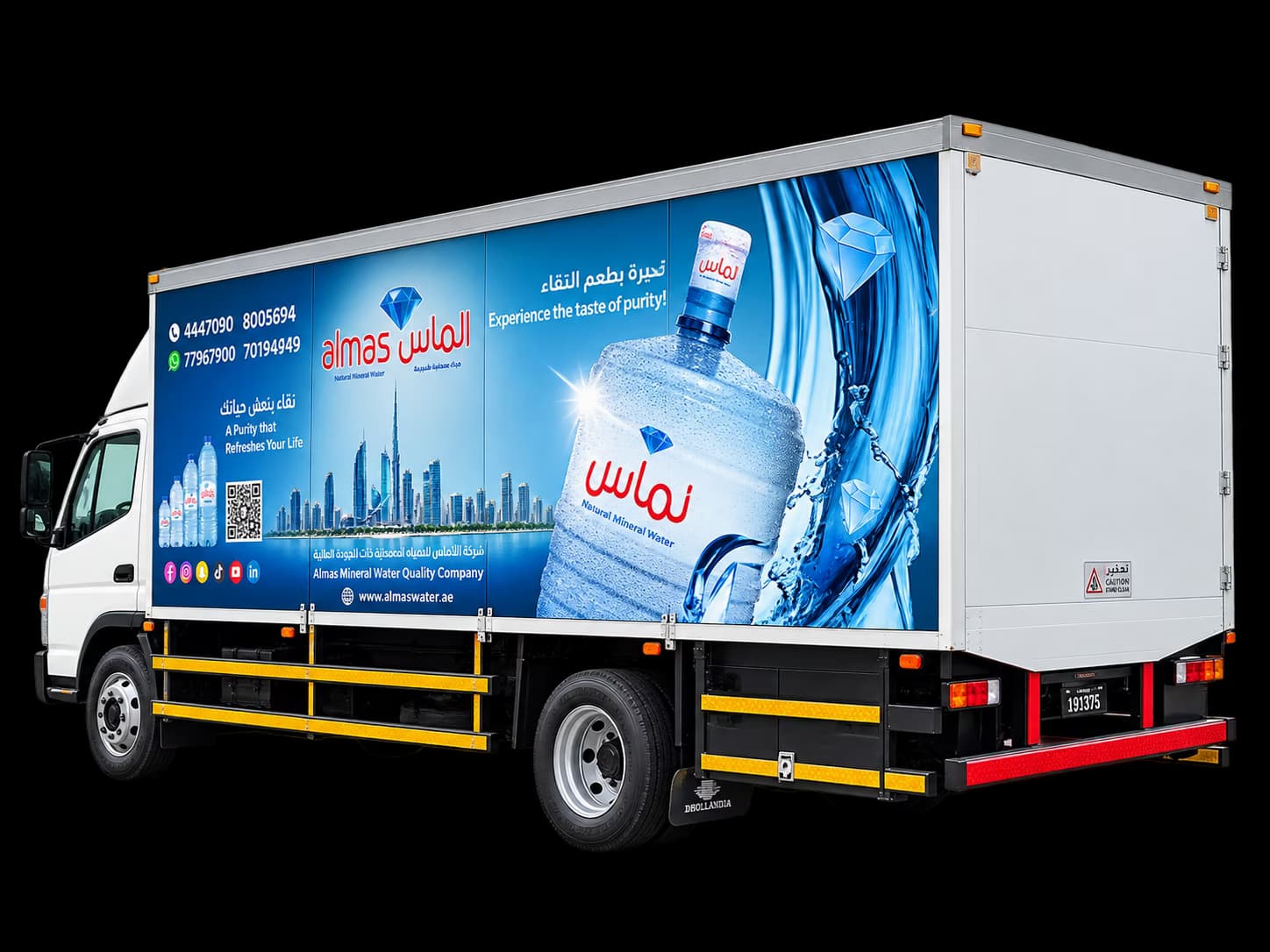 Almas Water branded delivery vehicle