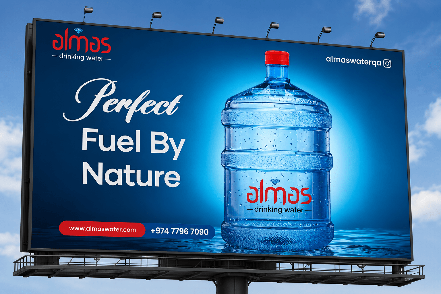 Almas Water five-gallon bottle campaign in Qatar