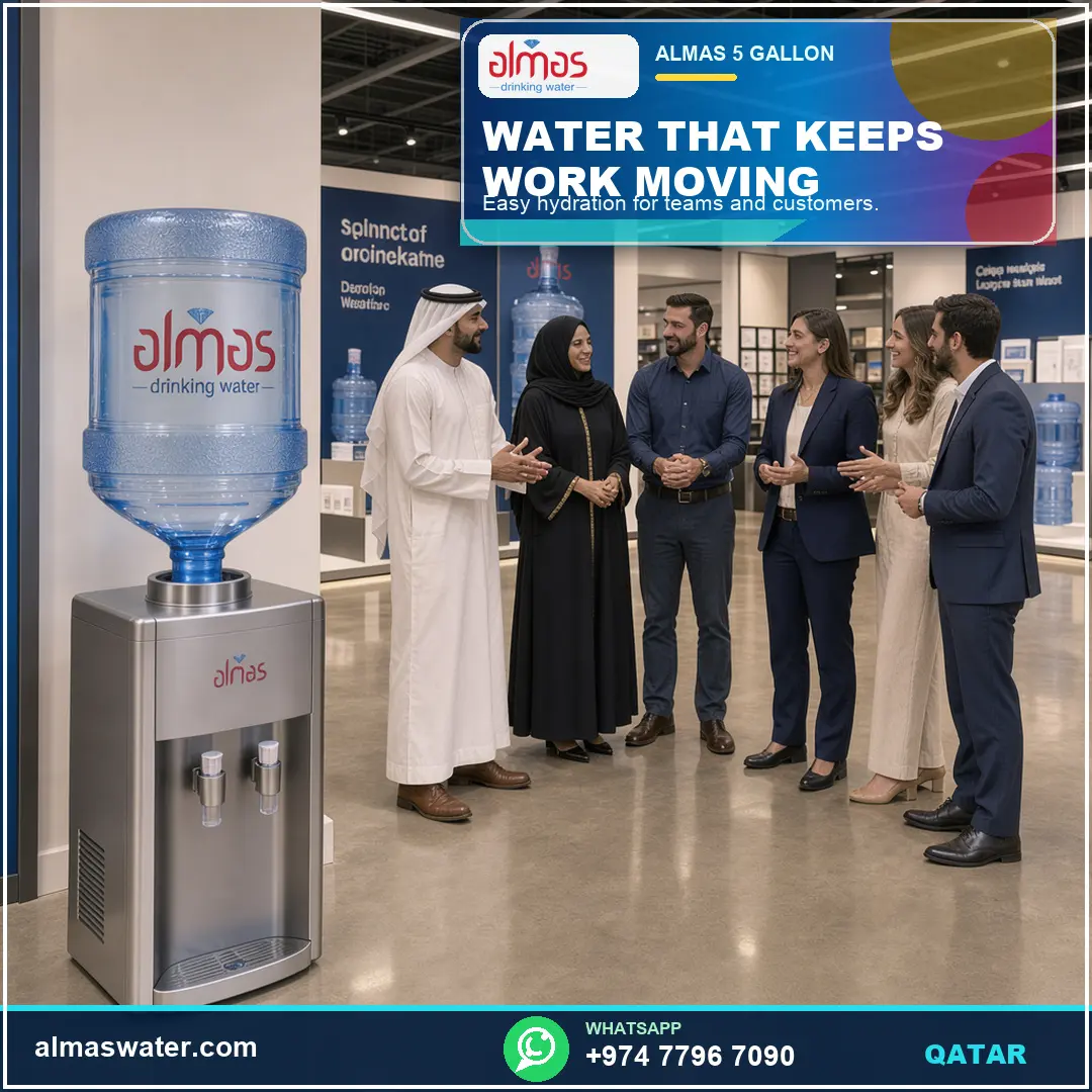 Keep water ready for teams and customers with Almas five-gallon delivery. Order: https://almaswater.com/ | WhatsApp: https://wa.me/97477967090

#Almas
