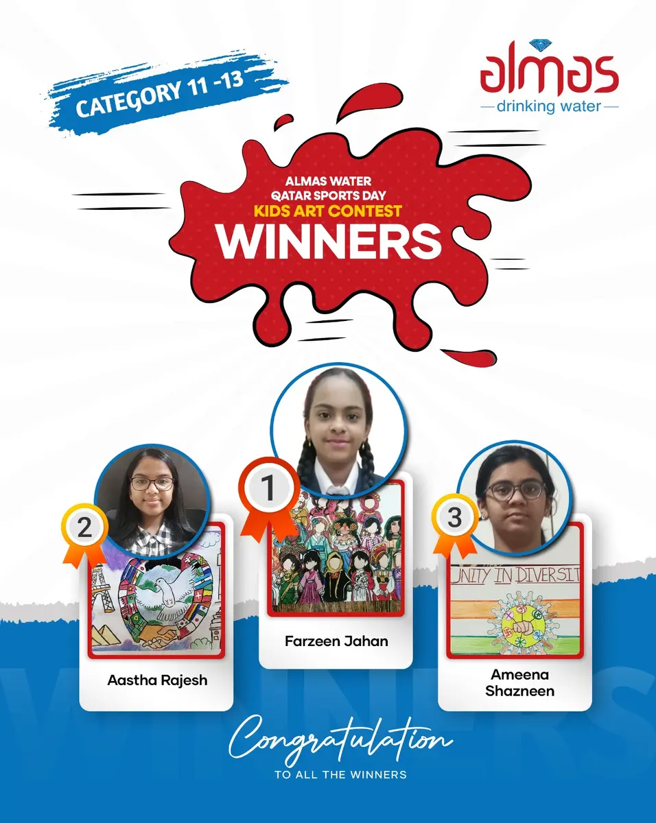 Hearty congratulations on your biggest achievement! 
Meet our little winners who bagged prizes at the Almas Water Qatar Sports Day Kids Art Contest. 
