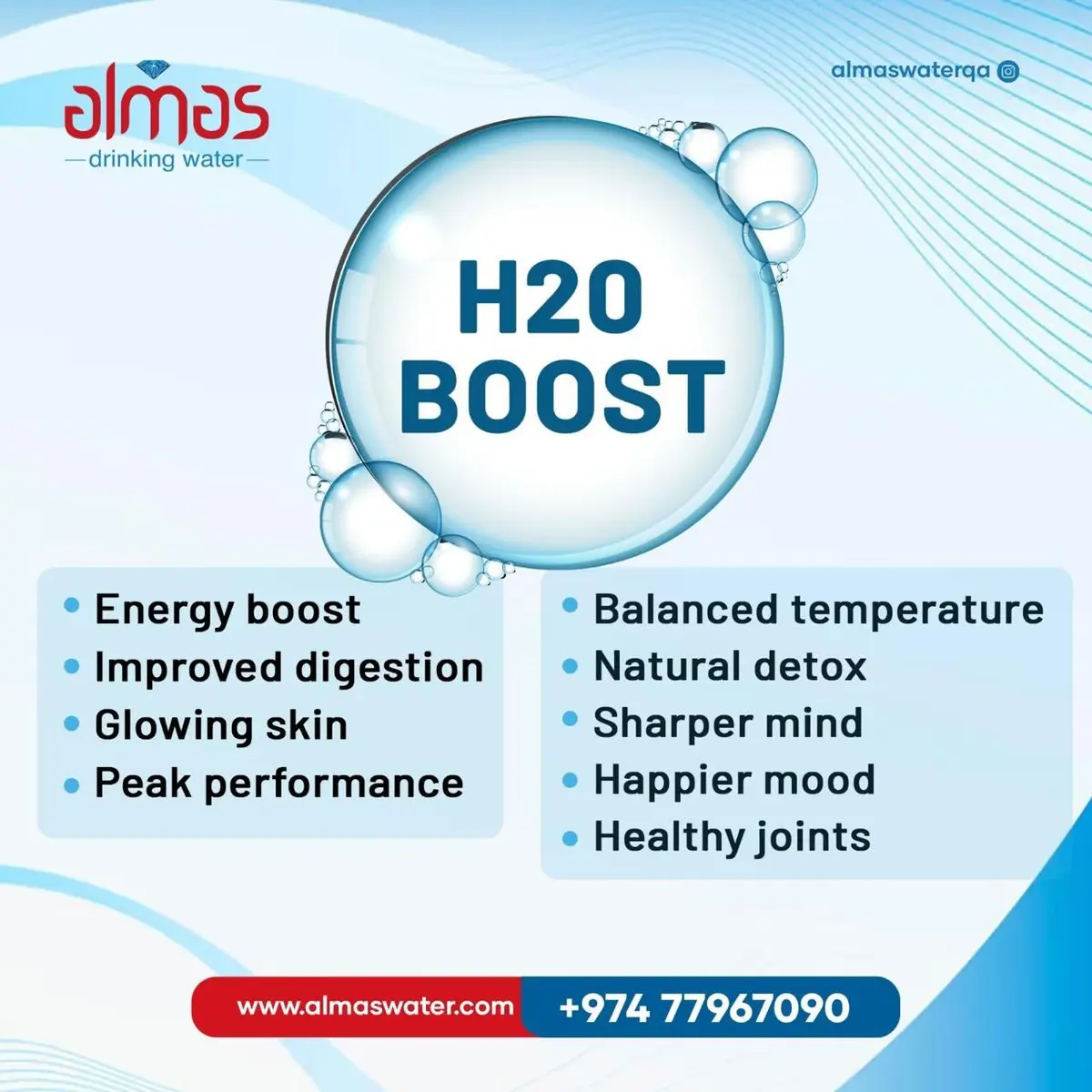 Stay energized, refreshed, and healthy with every sip.

Upgrade your hydration routine with Almas Water!
Order now at +974 7796 7090 or visit www.alma