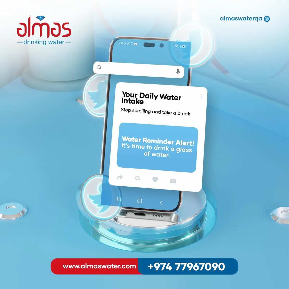 Stop scrolling and take a break!
Set a timer to drink water every two hours.
.
.
#pure #water #drinking #every #drop #harmony #gallon #almaswater #qat