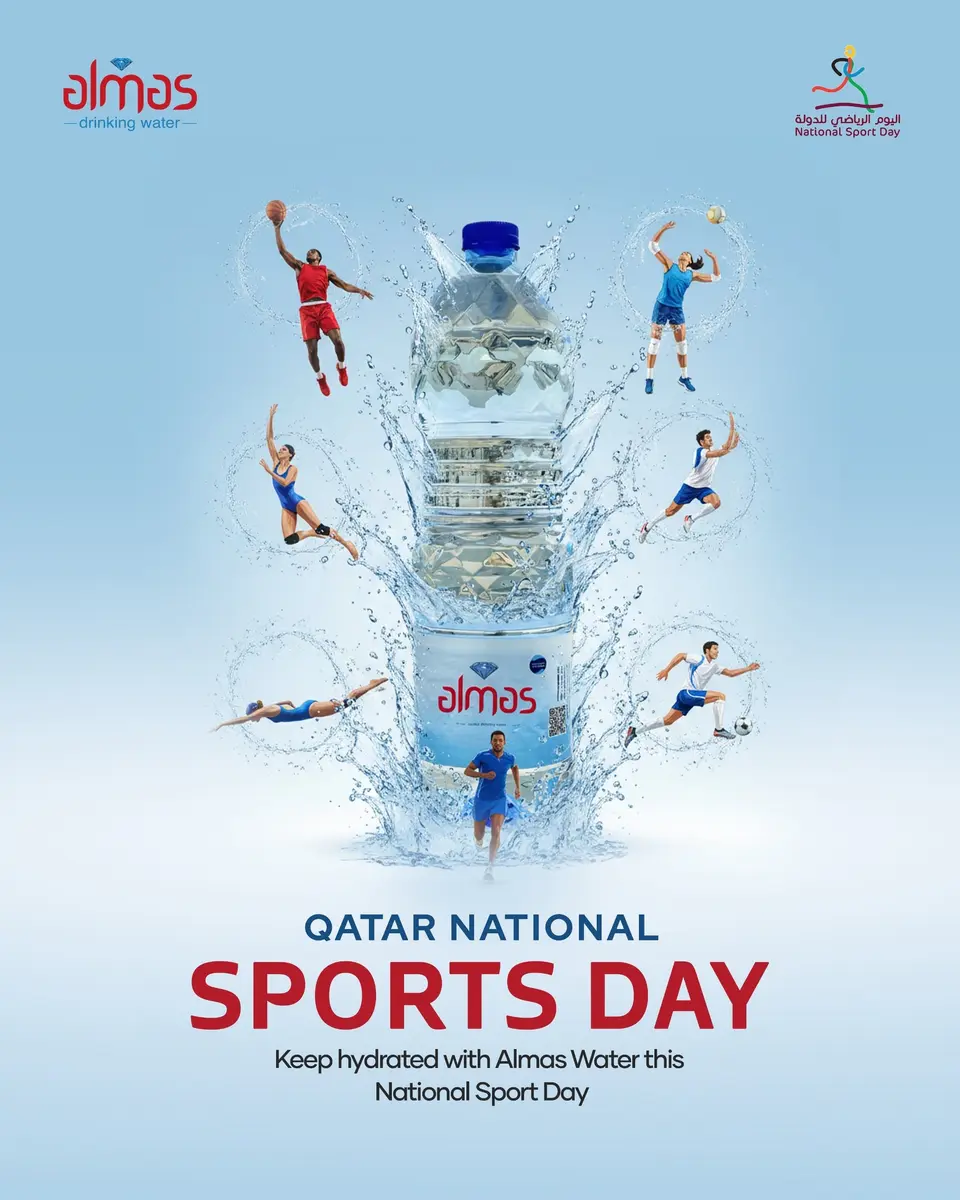 Stay active. Stay refreshed. 
Celebrate Qatar National Sports Day with the pure hydration of Almas Drinking Water.

#QatarNationalSportsDay #AlmasWate