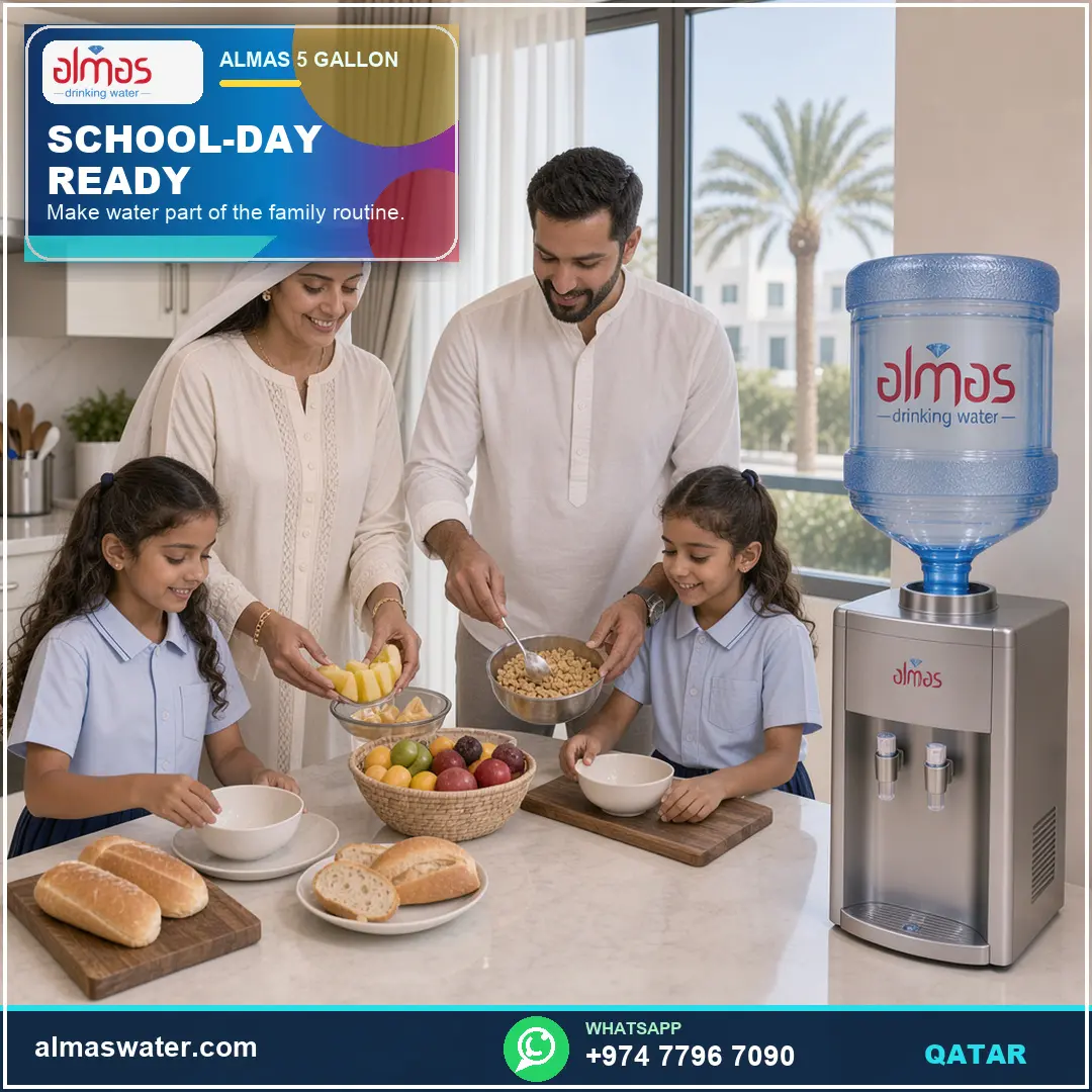 Make water part of the family routine with Almas five-gallon delivery. Order: https://almaswater.com/ | WhatsApp: https://wa.me/97477967090

#AlmasWat