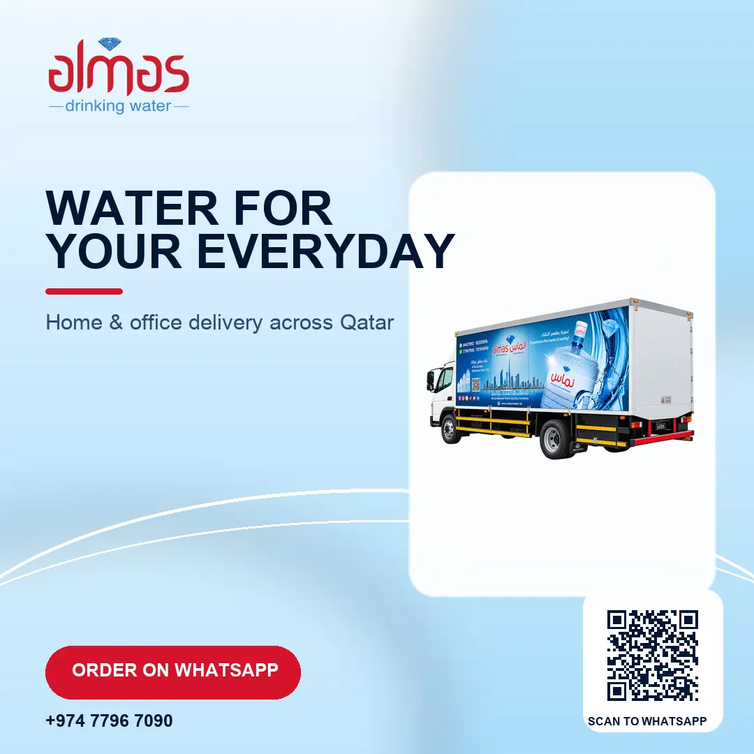Water for your everyday. Almas Water delivers refreshment for homes and offices across Qatar. Order: https://almaswater.com/ | WhatsApp: https://wa.me
