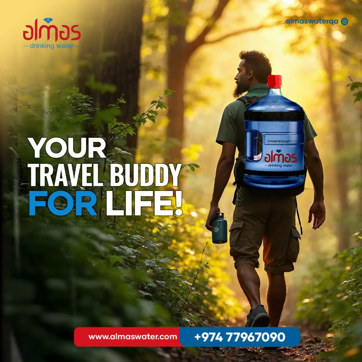 Your travel buddy for life – Almas Water, keeping you hydrated through every adventure!

Order now at +974 7796 7090 or visit www.almaswater.com.
.
.
