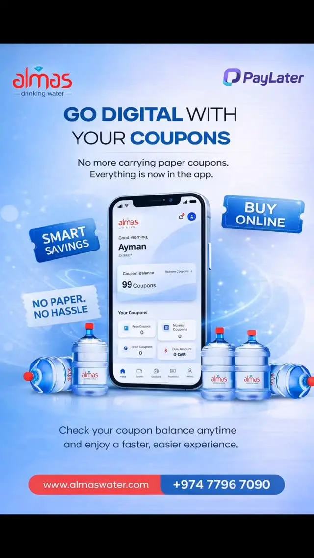 🚰 Go Digital with Your Coupons – Almas Drinking Water

No more carrying paper coupons.
Everything is now available in the app.

💧 Smart Savings
🛒 B